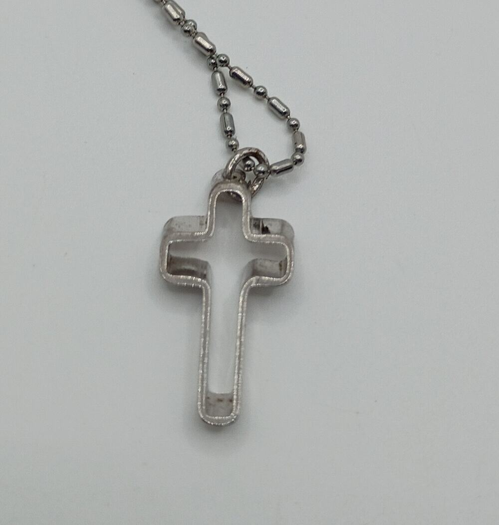 Silver Tone 3D Open Cross Pendant Necklace – 18" Ball Chain